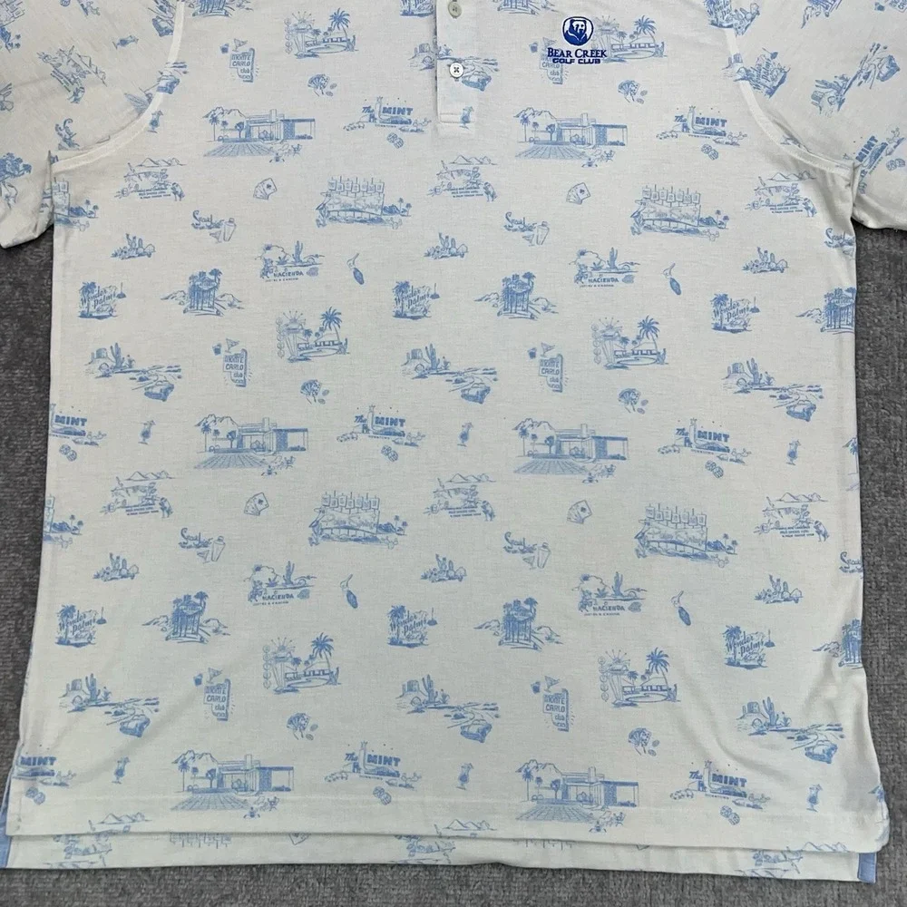 JOHNNIE-O Beginner's Luck Polo Shirt‎ Men's XL White 50s Casinos BEAR CREEK GOLF